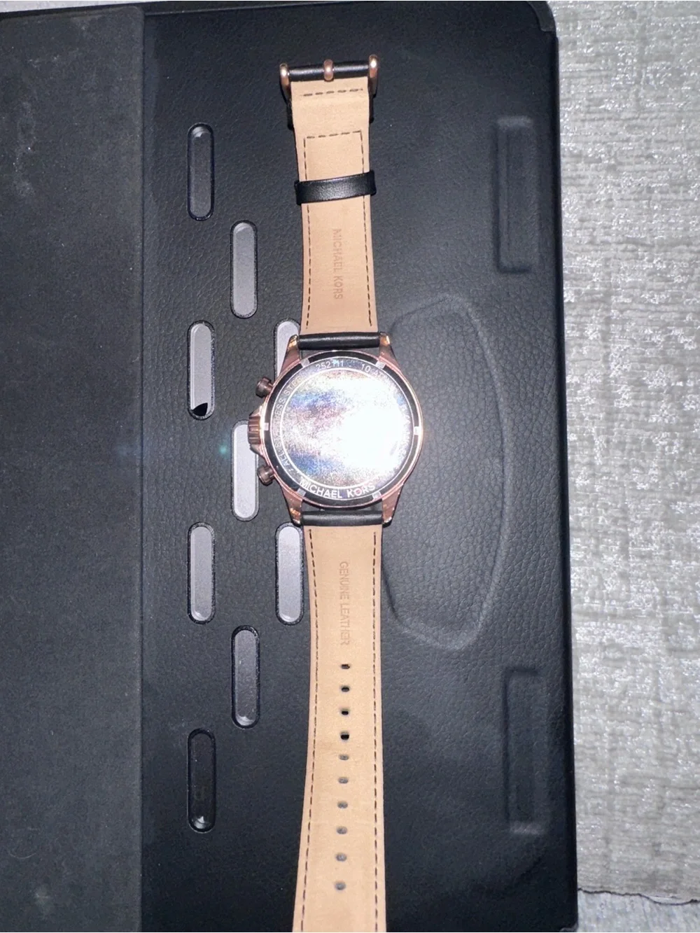 Michael Kors Rose Gold and Black Chronograph Leather Watch